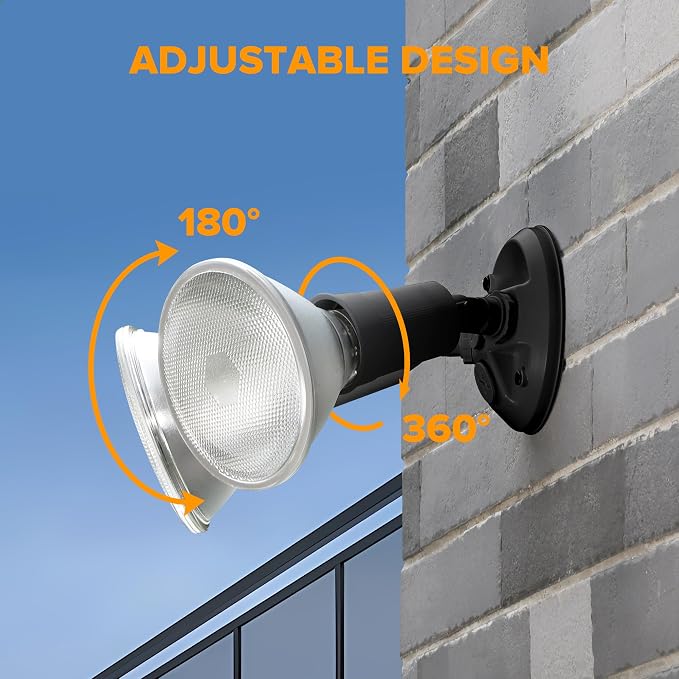LUTEC 6 Pack Adjustable Twin Par Holder Outdoor Flood Lights, Switch Controlled Security Lights, Floodlights Fixture, Waterproof Exterior Max 300 Watt Par38 Flood Light for Garage, Yard, Porch-Black