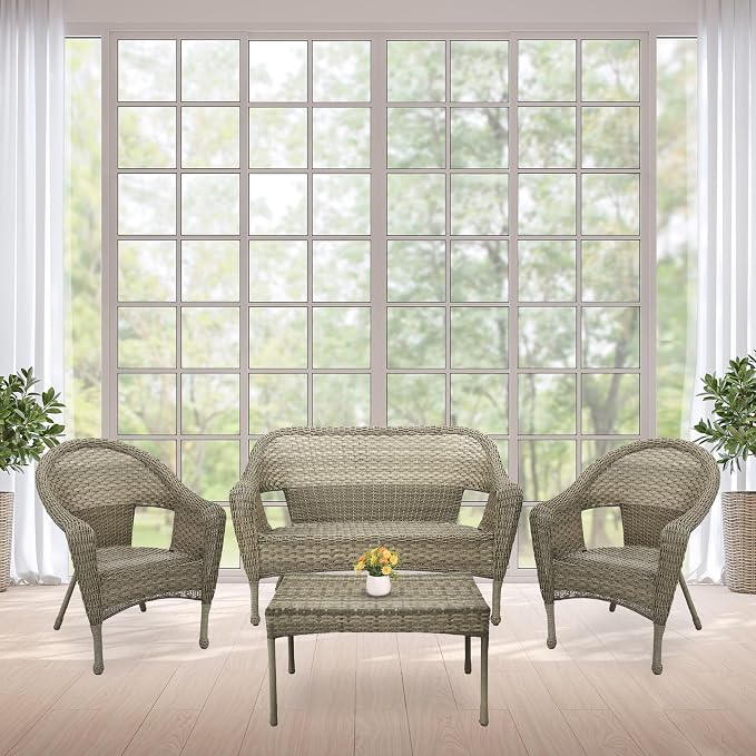 Jeco Set of 4 Grey Resin Wicker Clark Conversation Set Without Cushion