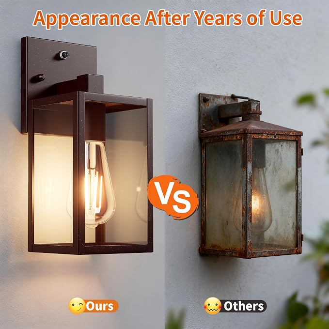 Oil Rubbed Bronze Dusk to Dawn Outdoor Porch Lighting Fixtures Wall Mount, Sensor Exterior Wall Light for House, Ouside Lantern Lamp, Waterproof Wall Sconce Lights, Coach Light for Garage