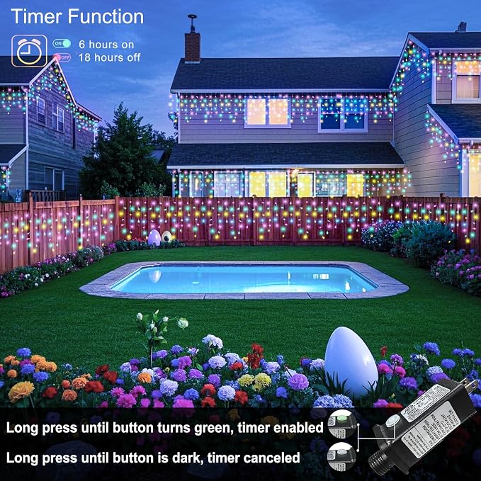 66ft 640 LED Pastel Multicolor Christmas Lights Outdoor Icicle Lights for Outside, Clear Wire Connectable Twinkle Light with 8 Modes Timer Waterproof for House Window Party Holiday Patio Yard Decor
