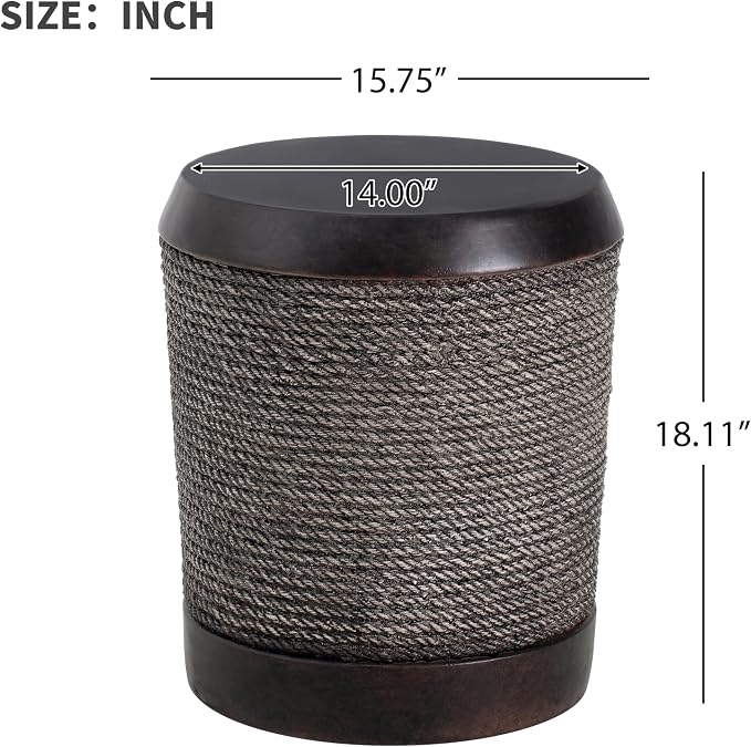 Retro Outdoor Side Table Round Concrete Side Tables with Simulated Braided Rope Finish, Cylindrical Patio End Table for Living Room Garden Balcony,Fully Assembled,Dark Brown