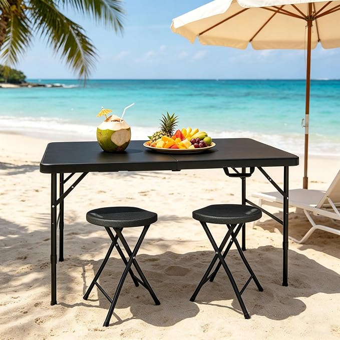 Portable Plastic Folding Table 4ft/6ft/8ft Heavy Duty White Black Picnic Dining Table Fold-in-Half for Camp Party Kitchen Indoor Outdoor
