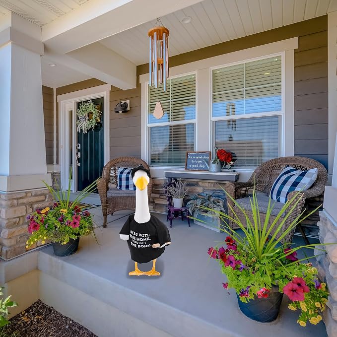Porch Goose Outfit Costume Mess with The Honk You Get The Bonk Baseball Goose Clothes with Wood Bat Warning Porch Sign for Plastic Cement Goose Statue Garden Lawn Yard Patio Outdoor Decor