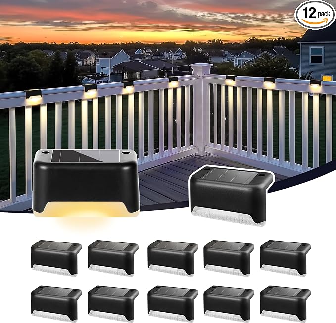 SOLPEX Solar Deck Lights Outdoor Waterproof LED 12 Pack, Warm White | Waterproof LED for Outdoor Stairs, Step, Fence, Yard, Patio, deck and Pathway