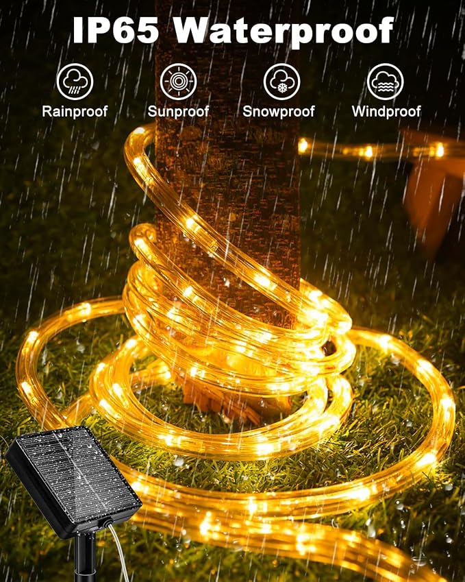 btfarm 6 Pack Solar Rope Lights Outdoor, 120LED 46FT Solar String Lights Outside Waterproof, 8 Lighting Modes Solar Powered Strip Tube Light for Garden Tree Christmas Yard Party Decor, Warm White