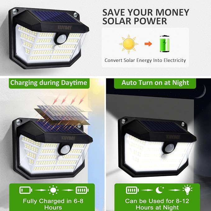 Solar Outdoor Lights, 230 LED with Motion Sensor and 3 Modes, IP65 Waterproof, 270° Wide Angle Light, Easy-to-Install Intelligent Security Wireless Wall Lights for Patio, Front Door(6 Pack)