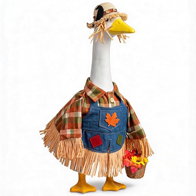 Scarecrow Porch Goose Outfits Fits 23" Cement Plastic Statue Fall Scarecrow Goose Clothes for Autumn Day Outdoor Garden Yard Patio Statue Art Decor