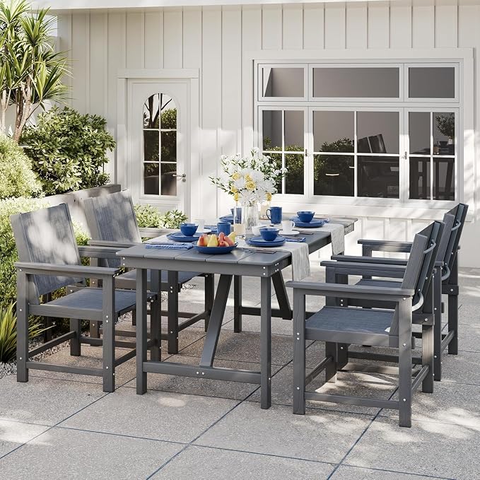 5 Pieces Outdoor Dining Sets HDPE Patio Dining Table and Chair Set for 4 | Weather Resistant; With Umbrella Hole