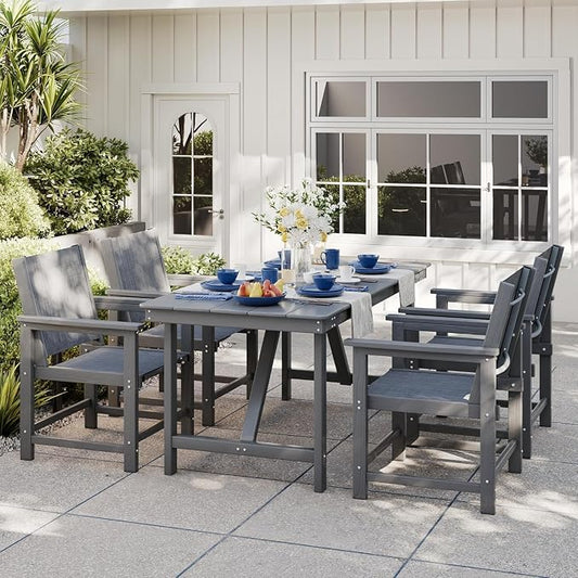 5 Pieces Outdoor Dining Sets HDPE Patio Dining Table and Chair Set for 4 | Weather Resistant; With Umbrella Hole