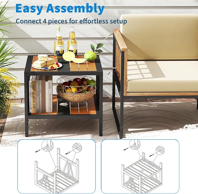 Tangkula Outdoor Side Table with 1.57” Umbrella Hole, 2-Tier Patio Metal End Table with Storage Shelf, Small Bistro Coffee Table for Porch, Balcony, Garden and Backyard (1)
