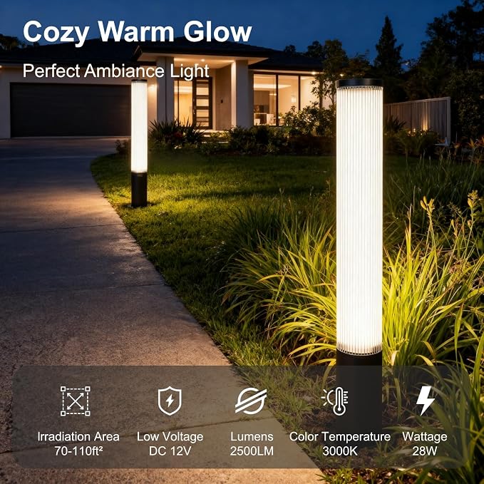 SkyGlow 32" Bollard Light, 12V/120V Aluminum LED IP65 Waterproof Outdoor Modern Landscape Path Lights Hardwired Curb Appeal for Garden Lawn Patio Courtyard Driveway Pathway Lighting