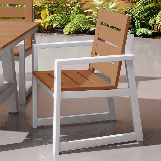 Costaelm Stinson HDPE Plastic Outdoor Patio Dining Arm Chair, Teak