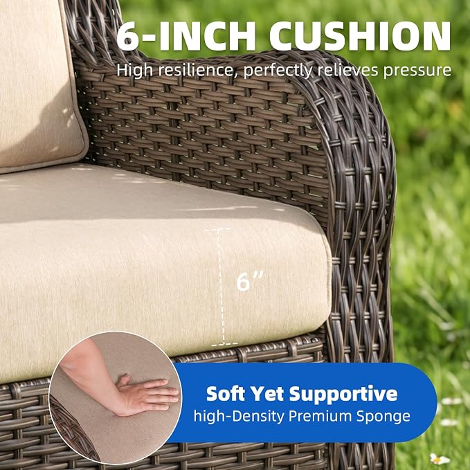5-Piece Outdoor Swivel Chairs with Ottoman and Side Table, Patio Glider Chair with 6" Thick Cushions, Weather-Resistant Rattan Patio Furniture Set, for Yard, Poolside, Porch, Deck