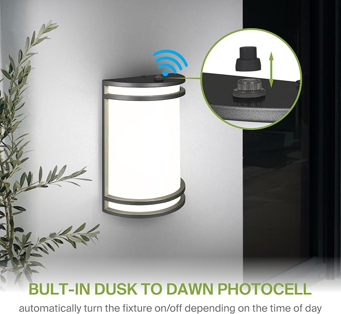 ASD 10 Inch Dusk to Dawn LED Outdoor Sconce Lights - 15W 120-277V 3000K-5000K Black Exterior Lighting Fixtures, Exterior Lights for House, Photocell Patio Wall Light Fixture ETL