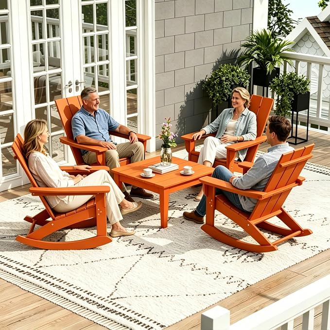 WestinTrends Ashore Outdoor Coffee Table, 32 Inch All Weather Poly Lumber Adirondack Patio Coffee Table Square Low Table, Orange