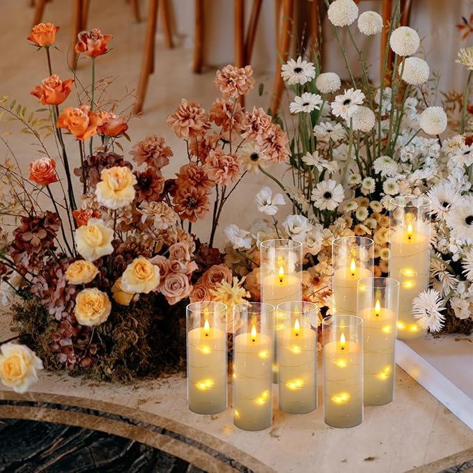YOROXRG Flickering Flameless Candles Battery Operated with Remote,Led Pillar Candles with Realistic Moving Wick Candles for Halloween,Christmas,Home Decor Pack of 12 (D2.2 xH 5" 6" 7")(White)