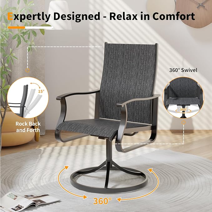 UDPATIO 5 Piece Outdoor Patio Table and Chairs Set with 39" Round Table & 4 Patio Swivel Chairs with All Weather Textilene High Back & Metal Frame, Patio Table with Chairs, Outdoor Patio Dining Set