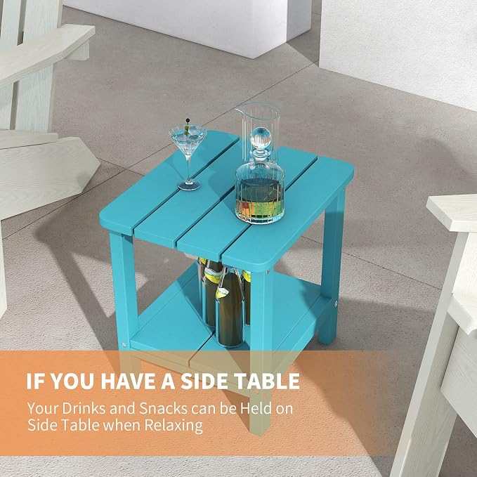 HOMREST Outdoor Side Table, Double Adirondack Rectangular End Table, Poly Lumber Outdoor Side Tables for Patio, Backyard,Pool, Indoor Outdoor Companion