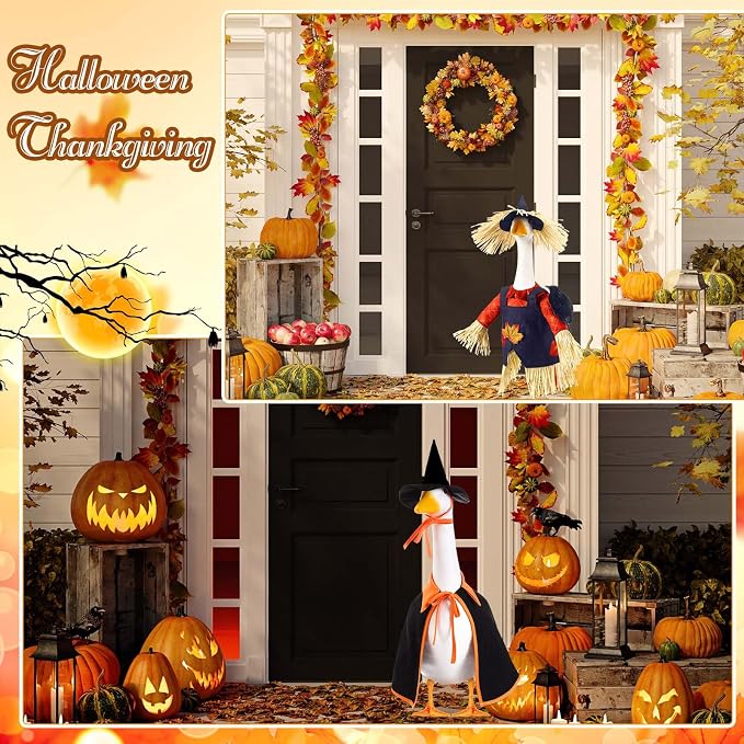 FuWeave 8 Set Holiday Porch Goose Outfits 23'' Goose Clothes Summer Fall Halloween Christmas Winter Thanksgiving Valentine St. Patrick Easter 4th of July Lawn Porch Geese Costume for Patio Yard Decor