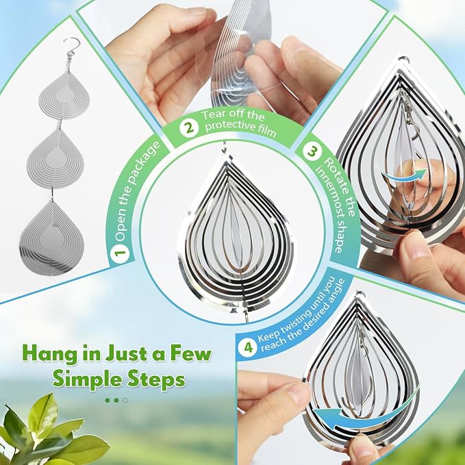 Bird Deterrents for Outside, 12 Discs Stainless Steel 3D Wind Spinners Garden Decor, 4 Sets Reflective Bird Scare Devices to Keep Woodpeckers, Pigeons Away from Patio, Balcony, Porch, Deck