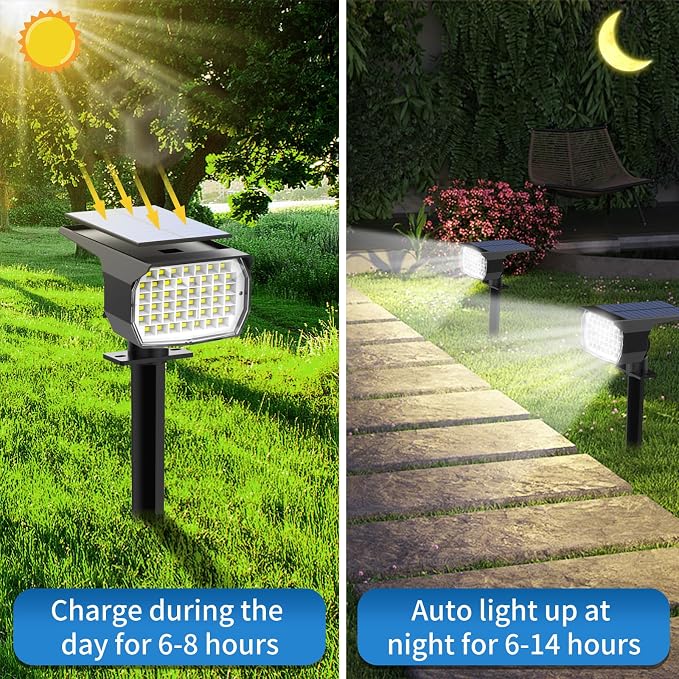 Tadyreal Solar Spot Lights Outdoor 2 Pack, [46 LED/3 Modes] Solar Landscape Spotlights Waterproof, 2-in-1 Auto On/Off Solar Powered Lights for Outside Yard Garden Wall Pathway(Cool White)
