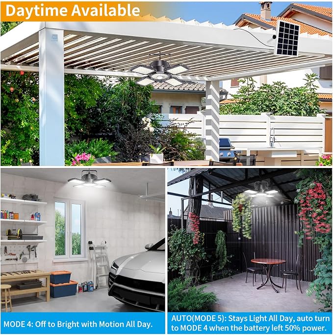 Solar Shed Light Outdoor Indoor, 176LED Solar Powered Motion Sensor Pendant Light Daytime Available, Solar Indoor Lights with 5 Lighting Modes & Remote for Shed Gazebo Barn Garage, 2 Pack
