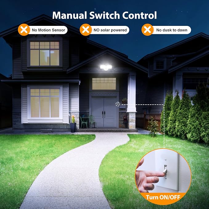 Onforu 3200LM Flood Lights Outdoor, 32W 6500K LED Security Light Switch Controlled, IP66 Waterproof Outdoor Lights, Wall Mount Exterior Flood Light with 2 Adjustable Heads Floodlights Outside