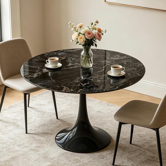 ZL ZELing Round Sintered Stone Table Top 39.3",Replacement Table Top for Indoor & Outdoor - Heat/Scratch Resistant Waterproof Ceramic DIY Desktop, Patio/Balcony/Bistro/Café & Dining Room(Bright Black)