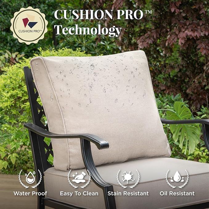 MIXPATIO Patio Furniture Set 4 pcs, Metal Outdoor Patio Furniture, 3-Seat Sofa, 2 Swivel Chairs, Metal Coffee Table and 5.75" Extra Thick Cushion, Patio Conversation Set,Beige