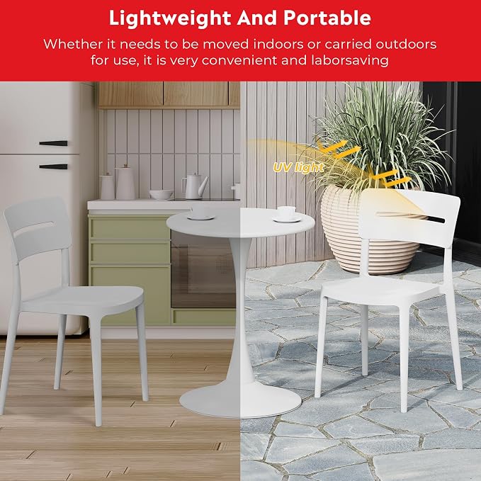 Costaelm Small Dining Table, Round PP Outdoor Table, Weather Resistant Balcony Table for Outside Poolside Deck Lawn Garden Backyard, White