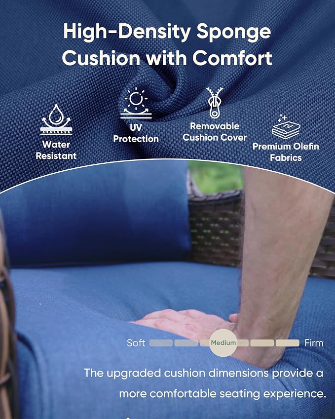 HUMMUH Patio Furniture 5 Pieces Outdoor Furniture Set Wicker Outdoor Sectional Sofa with Swivel Rocking Chairs,Patio Ottomans