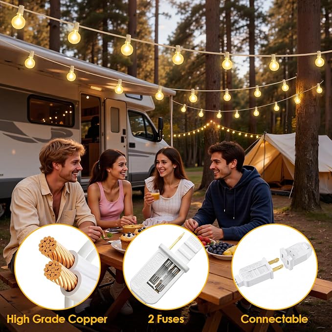 25FT G40 LED Outdoor String Lights with 10+1 Bulbs, Plug-in, White | Waterproof, Shatterproof, Dimmable, Connectable, Energy-saving, Patio Lights Porch Balcony Backyard Party Classroom Decor