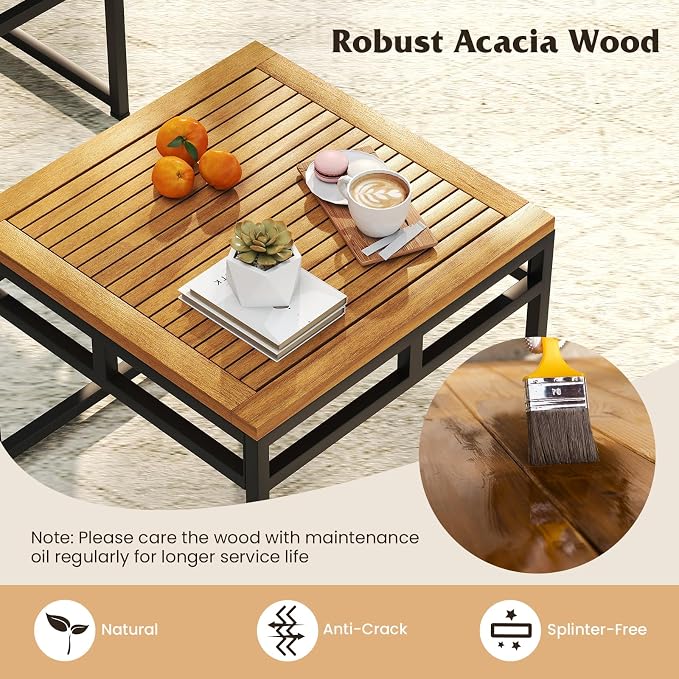 Tangkula L Shaped Outdoor Sectional Sofa Set, 4 Pieces Acacia Wood Patio Cushioned Conversation Set with Bungee Rope Seat,for Porch, Yard, Poolside (Off White)