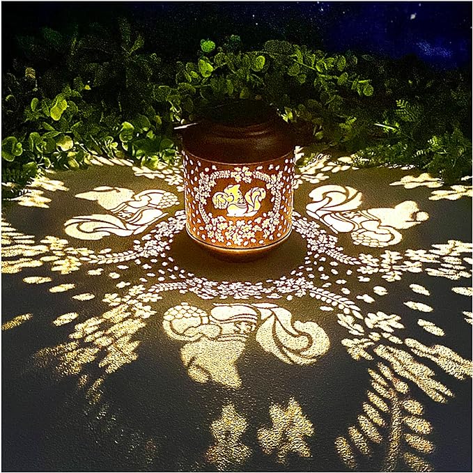Squirrel Solar Lanterns Outdoor Waterproof Hanging Solar Lights Squirrel Gifts for Women Men Metal Decorative LED Lanterns for Yard,Patio,Lawn,Tabletop,Pathway,Landscape,Garden Decor