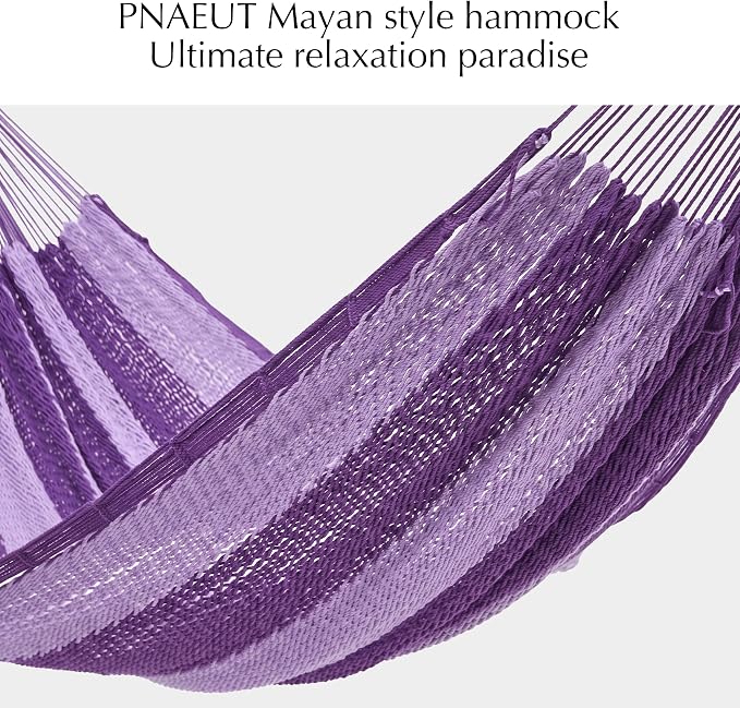 PNAEUT Handwoven Mayan Hammock, Thick Soft Rope Double Hammock for Outdoor Outside & Indoor, 600 lbs Capacity Heavy-Duty, Includes Tree Straps, Carabiners & Carrying Bag (Mauve Purple, X-Large)