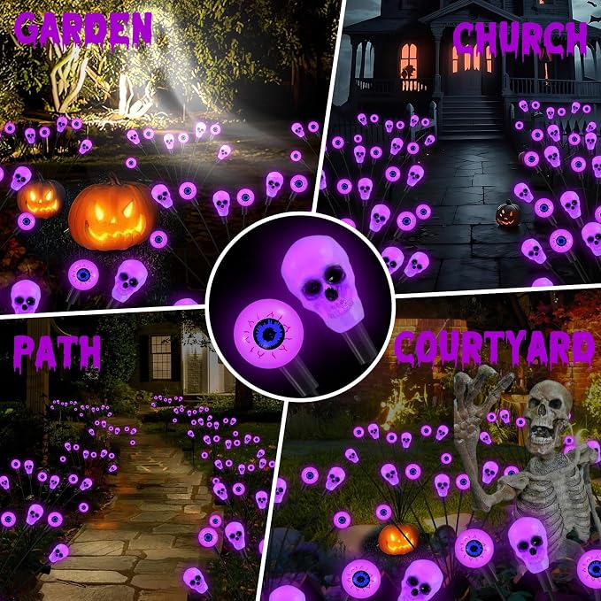 FENSAN Solar Lights Outdoor,Halloween Decorations Outdoor, Scary Eyeball Lights,4PACKS 32LED,IP65 Waterproof,Halloween Decor for Garden/Yard/Patio/Lawn/Pathway(Purple)