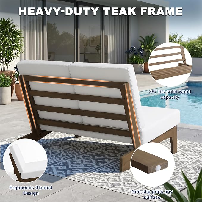 Pia Ricoo 1-Piece Patio Furniture Set, Outdoor Loveseat with 4.5-Inch Thick Cushions, All-Weather Outdoor Sofa for Backyard, Deck, Lawn - Beige (Split Back)