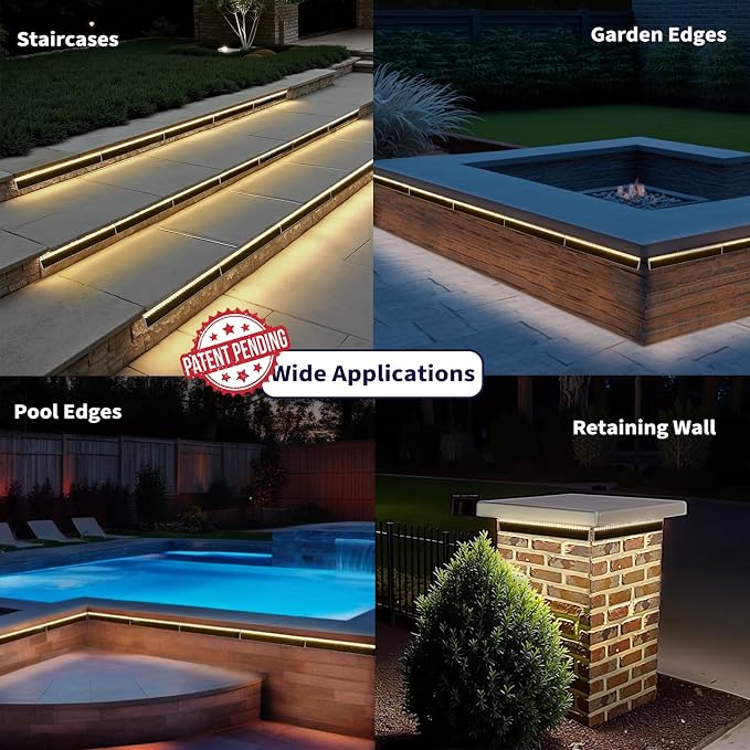 SHONELIGHTING Solar Step Lights Outside, 33 Focused LEDs, Stair Light, 6PK | Downward Lighting, High Brightness, Modular, Waterproof Aluminum, Risers, Deck, Curbsides, Planter Edges, Warm White, 3000K