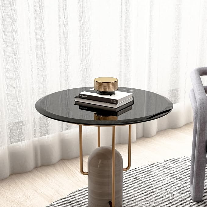 24 inch Round Glass Table Top - Black Tempered Glass Surface Protector - Safe 3/8" Thick Beveled Edge - Useful for Replacement,Dining Table, Patio, Coffee and End Table,Indoor & Outdoor