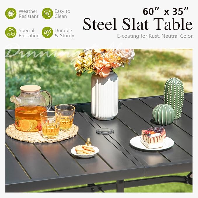 Sophia & William Patio Dining Set, Steel, Blue | Umbrella Hole, Swivel Chairs, E-Coated, Cushions Included, For Patio, Garden and Yard
