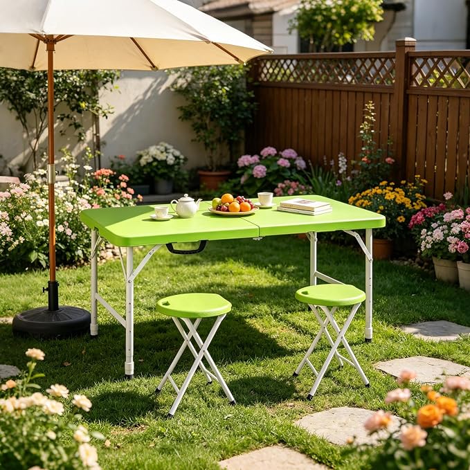 Portable Plastic Folding Table 4ft/6ft/8ft Heavy Duty White Black Picnic Dining Table Fold-in-Half for Camp Party Kitchen Indoor Outdoor