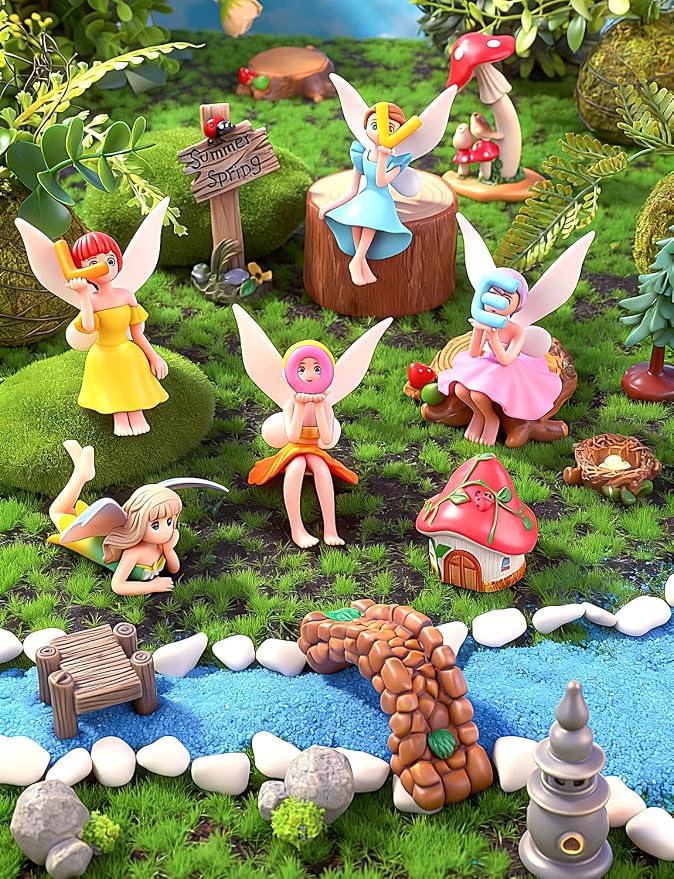8Pcs Mini Fairy Garden Accessories Outdoor, Fairies for Fairy Garden | Small Fairies Figurines, For Decor Cake