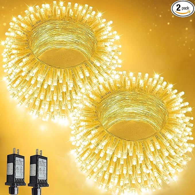 2 Pack 200 LED Connectable String Lights, Christmas Lights Outdoor Indoor | Warm White, 13 Modes, Timer, 66FT Clear Wire Waterproof Twinkle Fairy Lights Plug in for Bedroom Classroom Xmas Tree Decor