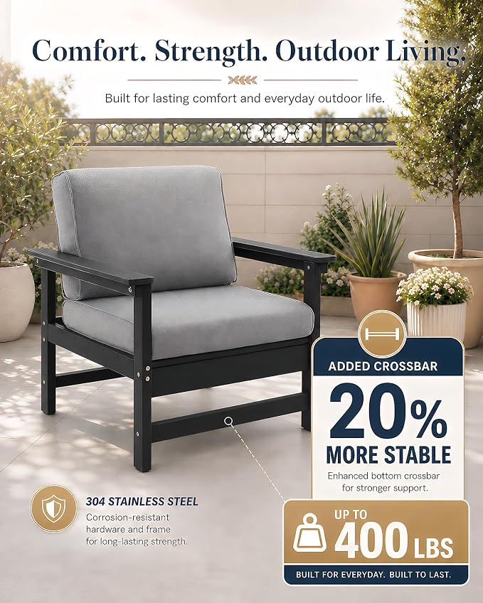 HDPE Outdoor Patio Furniture Set with Cushions, 7 Piece Patio Conversation Set Sofa Set,All Weather Outdoor Couch Set with Coffee Table for Lawn, Garden, Deck