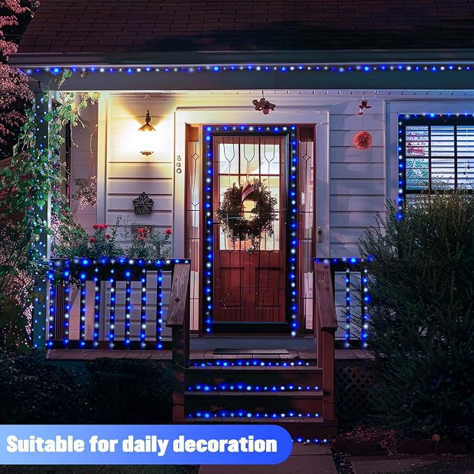 JMEXSUSS 2 Pack Solar Fairy Lights, Each 33FT 100 LED, Blue and White | Outdoor Waterproof, 8 Modes Copper Wire Solar String Lights for Outside Yard Patio Garden Christmas Decorations