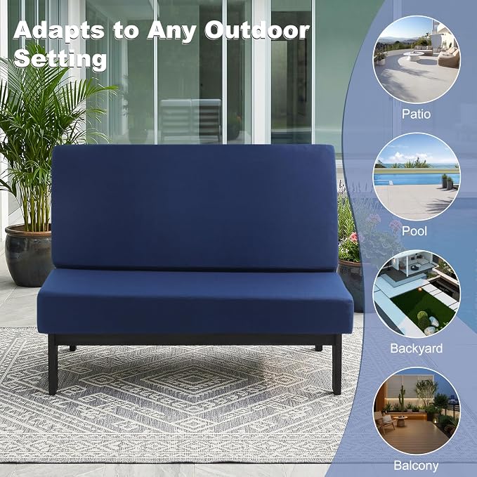 Pia Ricoo 1-Piece Patio Furniture Set, Outdoor Loveseat with 4.5-Inch Thick Cushions, All-Weather Outdoor Sofa for Backyard, Deck, Lawn - Navy/Dark