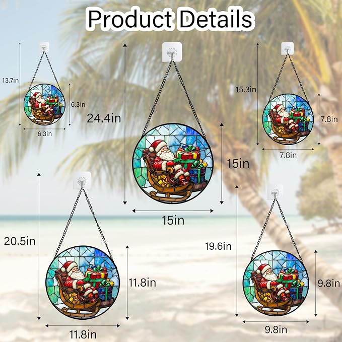 DASTOLL Stained Glass Window Hanging - Santa Claus Gift BoxSuncatcher for Doors Home Christmas Decoration Winter Sun Catcher Thanksgiving New Year Birthday Gift for Women Men Mom Nana 9.8 in