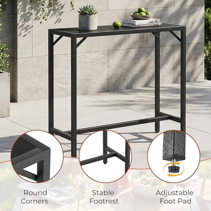 TLSUNNY Outdoor Bar Table, 40" Patio Counter Height Table, High Top Furniture w/HDPE Top, E-Coating & Hammer-Finish Frame, Adjustable Foot, All Weather for Hot Tub,Balcony,Poolside,Kitchen