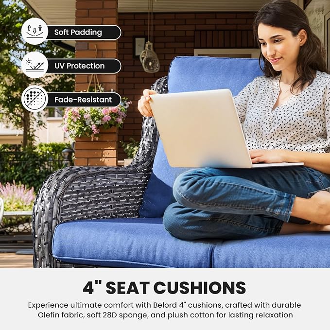 Belord Patio Wicker Furniture 4 Pieces Outdoor Furniture Set Patio Sofa Set with Wicker Chairs and Coffee Table, Paito Conversation Set for Porch Garden Deck Balcony Poolside