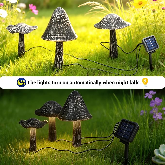 Solar Lights Outdoor Decor, Solar Metal Mushroom Yard Decorations Outdoor | IP65 Waterproof Garden Decor, Gifts for Women Mom, for Yard Patio Lawn Pathway Landscape